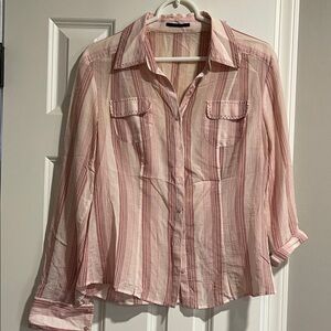 Elie Tahari Blush and Cream Striped Button Down Shirt